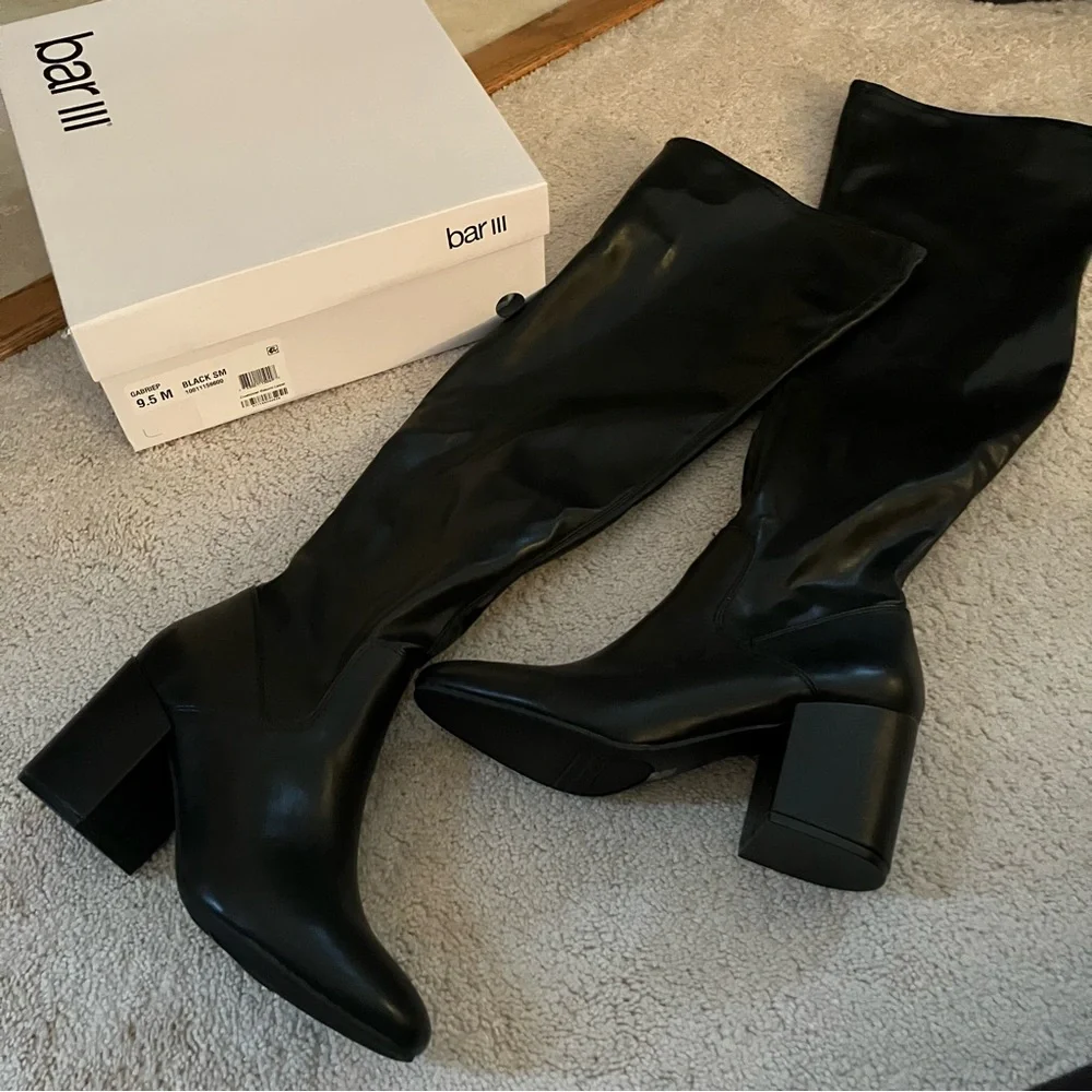 BAR III Gabrie Over-The-Knee Faux Leather Boots in Black Smooth 9.5 NIB